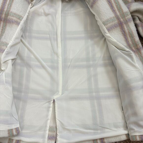 NWT For Love And Lemons Sz Small Cream Purple Plaid Pea Coat Oversized - Picture 10 of 12